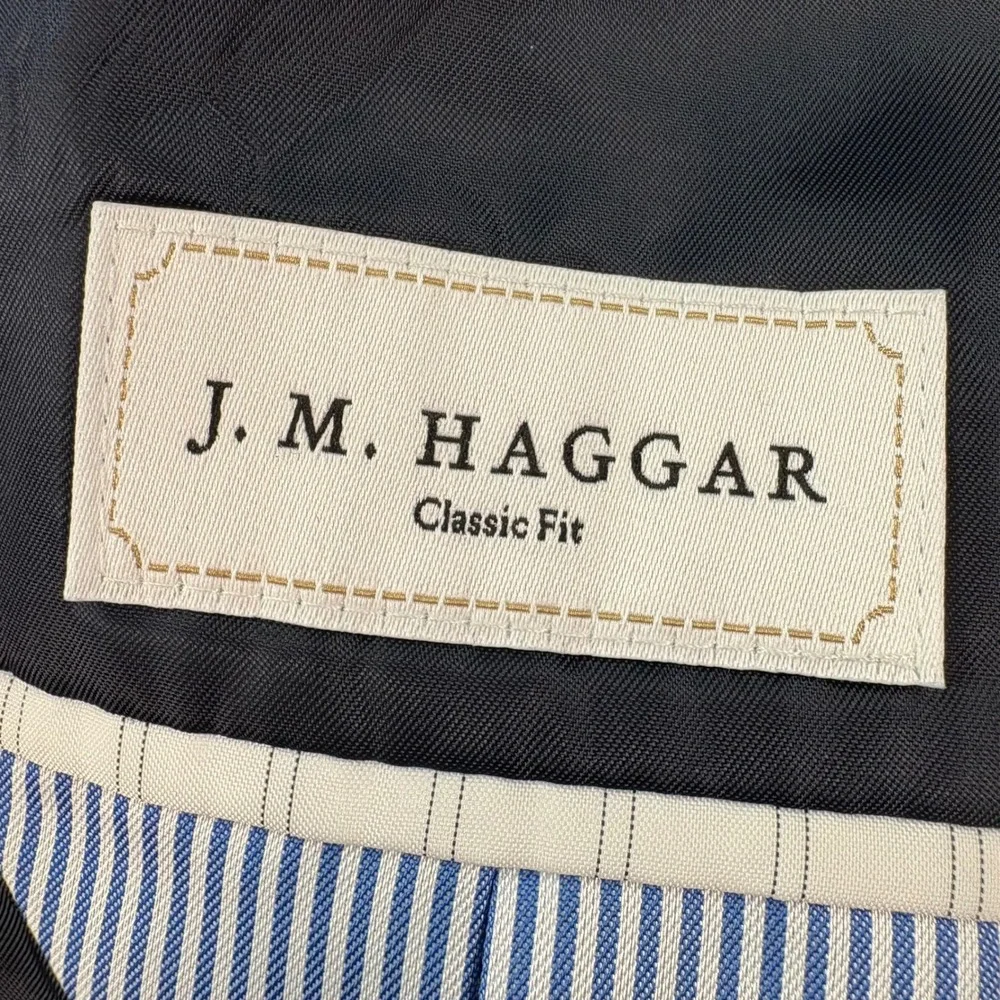 J.M.‎ Haggar Mens Navy Blue Classic Fit 2-Piece Suit Blazer Pants 48L 42x29